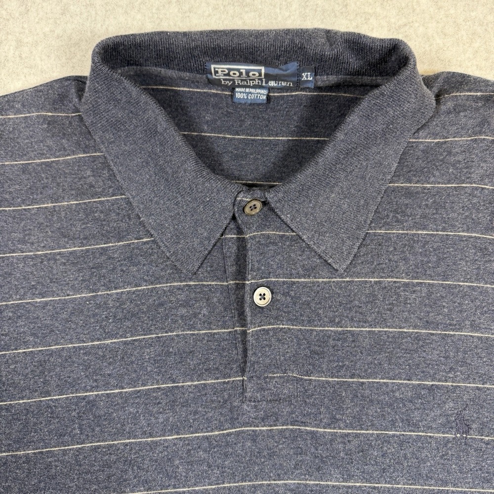 VTG Polo Ralph Lauren XL Long Sleeve Shirt 100% Cotton Navy Stripe Black Pony